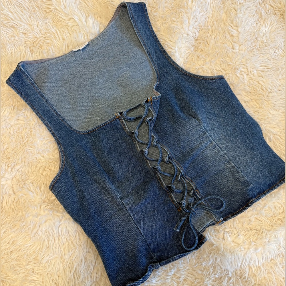 Urban Outfitters Denim Lace-Up Top